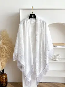 Women's Elegant Geometric Scarf, Soft and Skin-Friendly Fabric, Luxurious Fringe Design, All-Season Fitted Wrap, High-Quality China Made, Tassel Decor Shawl, Polyester Shawl
