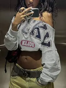 Women's Asymmetrical Hoodie Sweatshirts, Fashionable Simple Trendy Fitted Design, Comfortable Skin-Friendly Fabric, English Letter Print, Casual Daily Wear