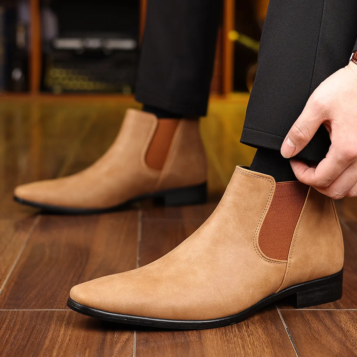 Men's Simple Lace-Free Casual Boots, Comfortable Elastic Shoe, Versatile Men's Footwear for Daily Wear