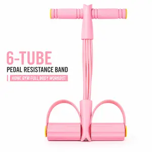 Pedal Resistance Band, 6-Tube Elastic Pull Rope Ab Trainer, Non-Slip Foot Pedal Exerciser for Home Gym Workout, Full Body Toning Fitness Equipment for Women Beginners,summervibes