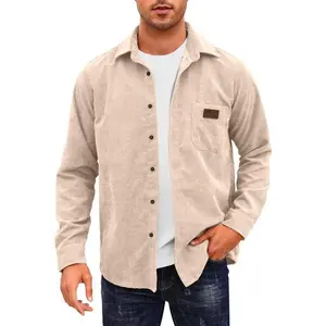 Men’s Lightweight Corduroy Button-Down Jacket, Long-Sleeve Work Shirt/Shacket with Pocket