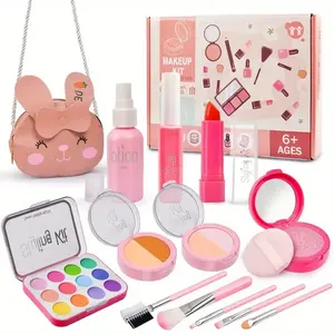 Role-Playing Girl Fake Jewelry Lipstick Dress-Up Makeup Non-Smudge Toy Set, Pretend Play Accessories for Kids, Kids Vanity