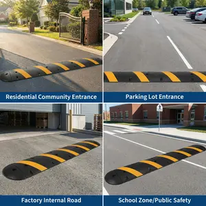 7 FT Rubber Speed Bump with 4 End Caps, 84" Speed Bumps for Driveway, 25,000 Lbs Capacity Heavy Duty Speed Hump for Low Cars, RVs, Parking Lots, Residential Streets, Asphalt, Concrete, Gravel