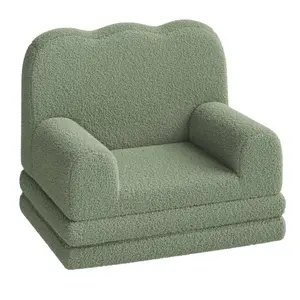 2-in-1 Kids Couch – Convertible Toddler Sofa Bed with Soft Sherpa Fabric, Fold-Out Foam Chair for Play, Lounge & Sleep