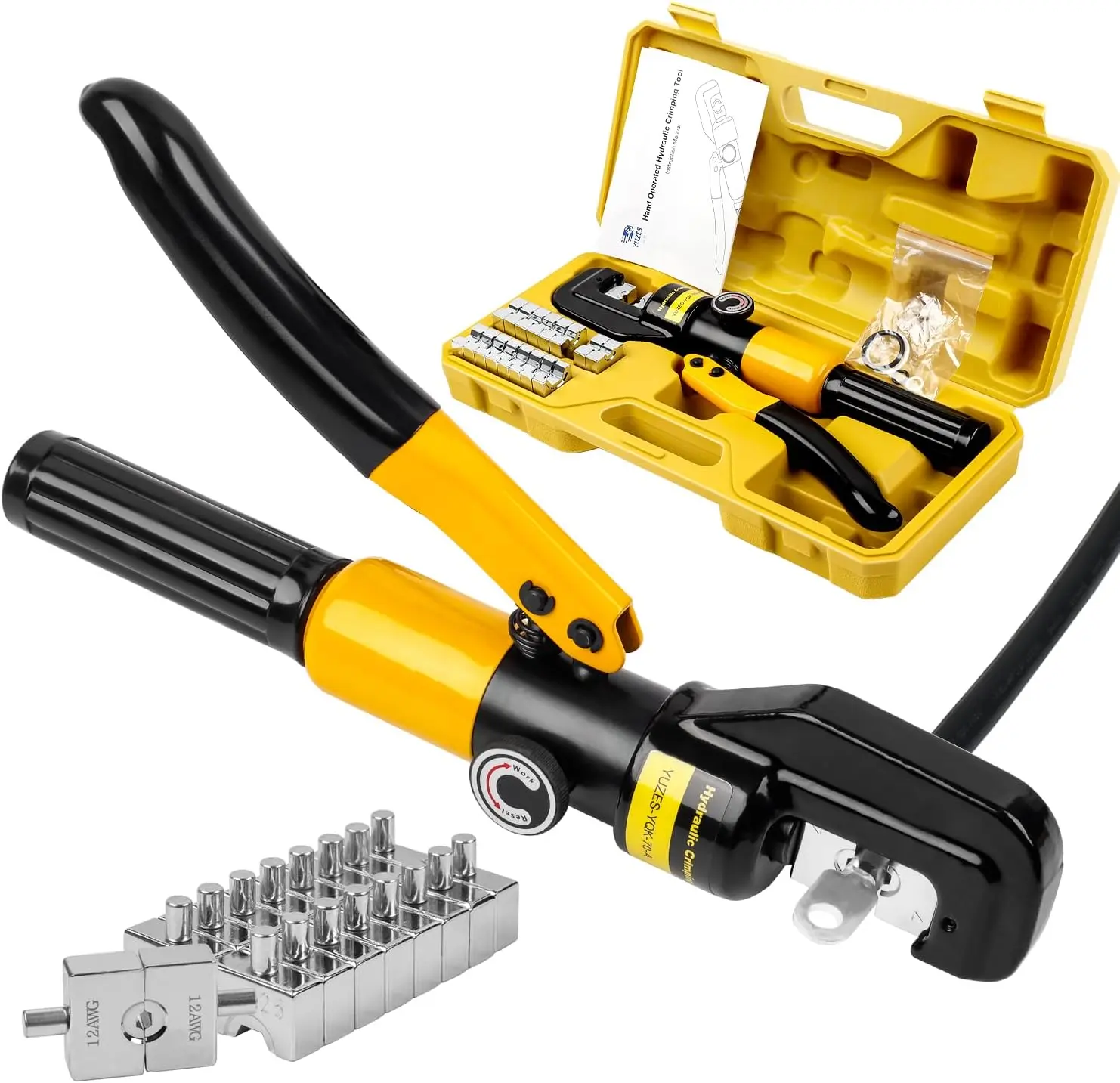 Hydraulic Crimping Tool 10 Tons, 12 AWG to 2/0   Crimper Tool with 9 Dies, Easy to Operate Hydraulic Wire Crimping Tool Kit for Wire Rope,   Ends Ring Terminals
