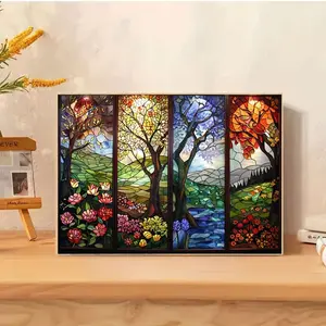 DIY Diamond Painting Kit, Four Seasons Tree Diamond Pattern Design, Square & Round Drill Set, Handmade Craft Supplies, Perfect for Home Decor