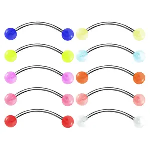 Glow In The Dark Snake Eyes Piercing Tongue Rings 16G Surgical Steel Curved Barbells 9/16" - Pack of 10