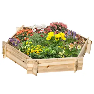 Outsunny Screwless Wooden Hexagon Raised Garden Bed, 39"x36"x6" Outdoor Planter Box for Vegetables, Flowers, Raised Garden Beds