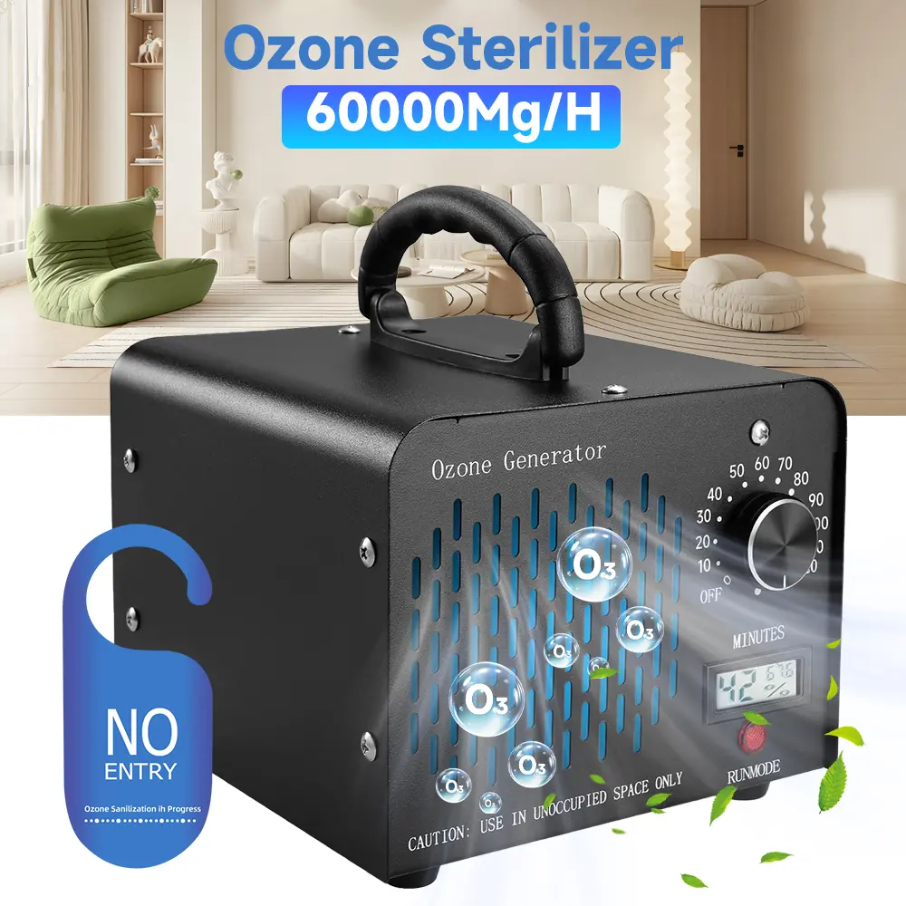 SDJJ-SS-Y01 Ozone Disinfection Air Purifier, 60g, Black, 110V US Standard, US Plug Cord, CE Certified, Digital Display, Steel Housing, Suitable for 20–400 m² Spaces