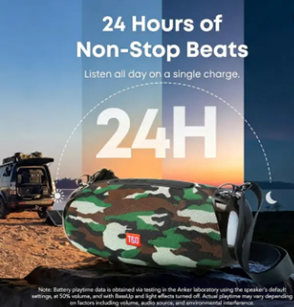 TG534 Portable Bluetooth Speaker Outdoor Party 30W Wireless TWS Dual Hi-Res Audio Hifi Version, Water Resistant TF USB Mic Input, 24-Hour Playtime, T&G534 Black