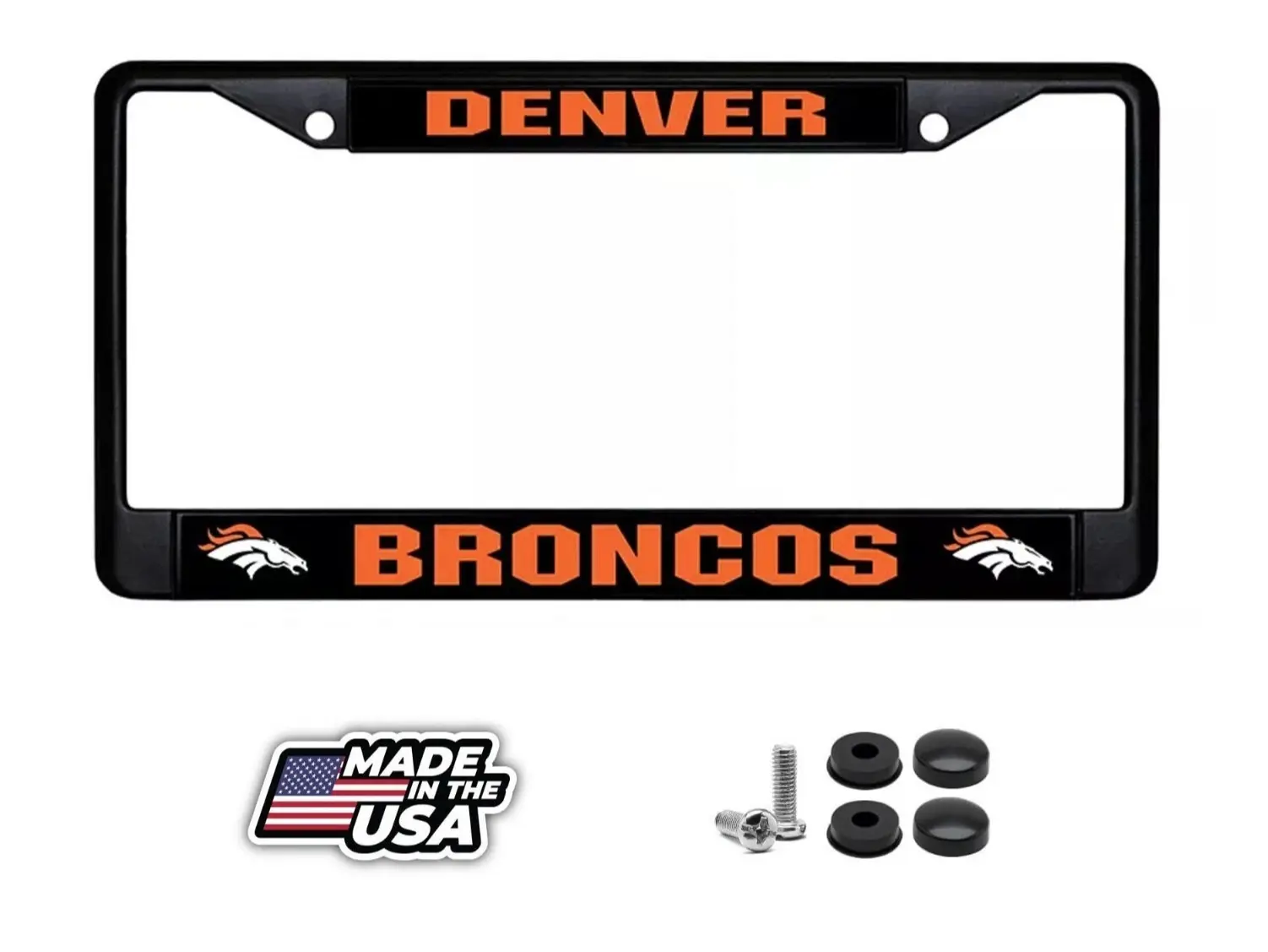 Denver Broncos Authentic Metal BLACK License Plate Frame Auto Truck Car NWT