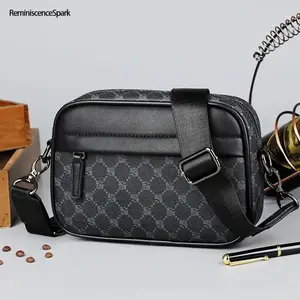 2026 Trendy Men's Monogram Pattern Crossbody Shoulder Bag – Slim Minimalist Style with Side Pocket, Perfect for Commuting, Leisure & Everyday Carry, Great Gift for Him