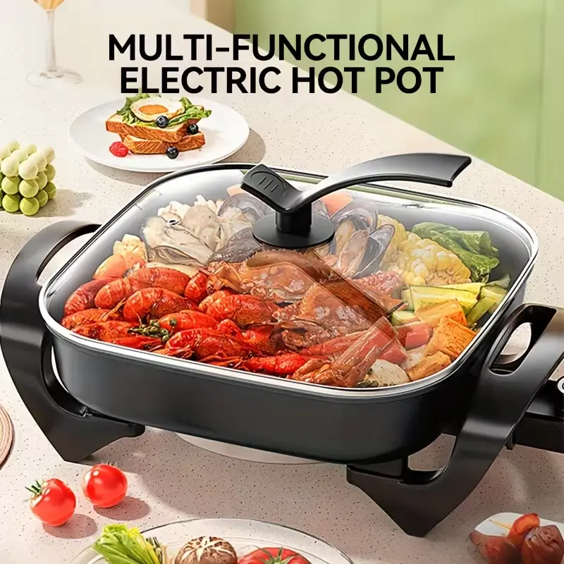 TANLOOK Electric Skillet with Lid, 16"x12"x 5" Scratch Resistant, Easy Pour Spout Dishwasher Safe, Non-stick Electric Skillet with Glass Vented Lid, Adjustable Temperature, Black