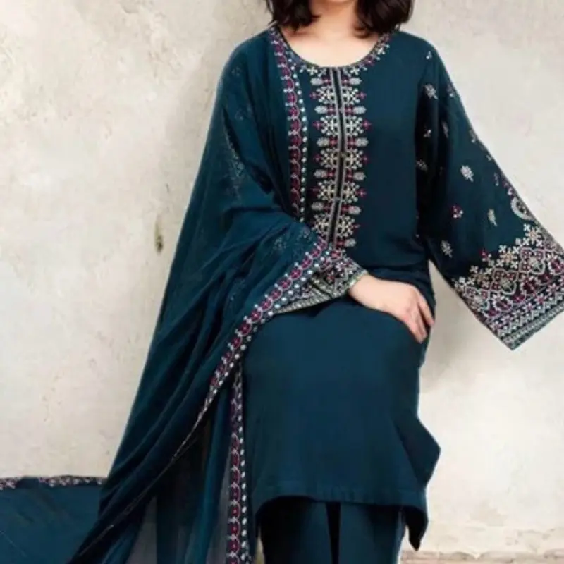 3 piece  cotton  dress with shafoon dupata
