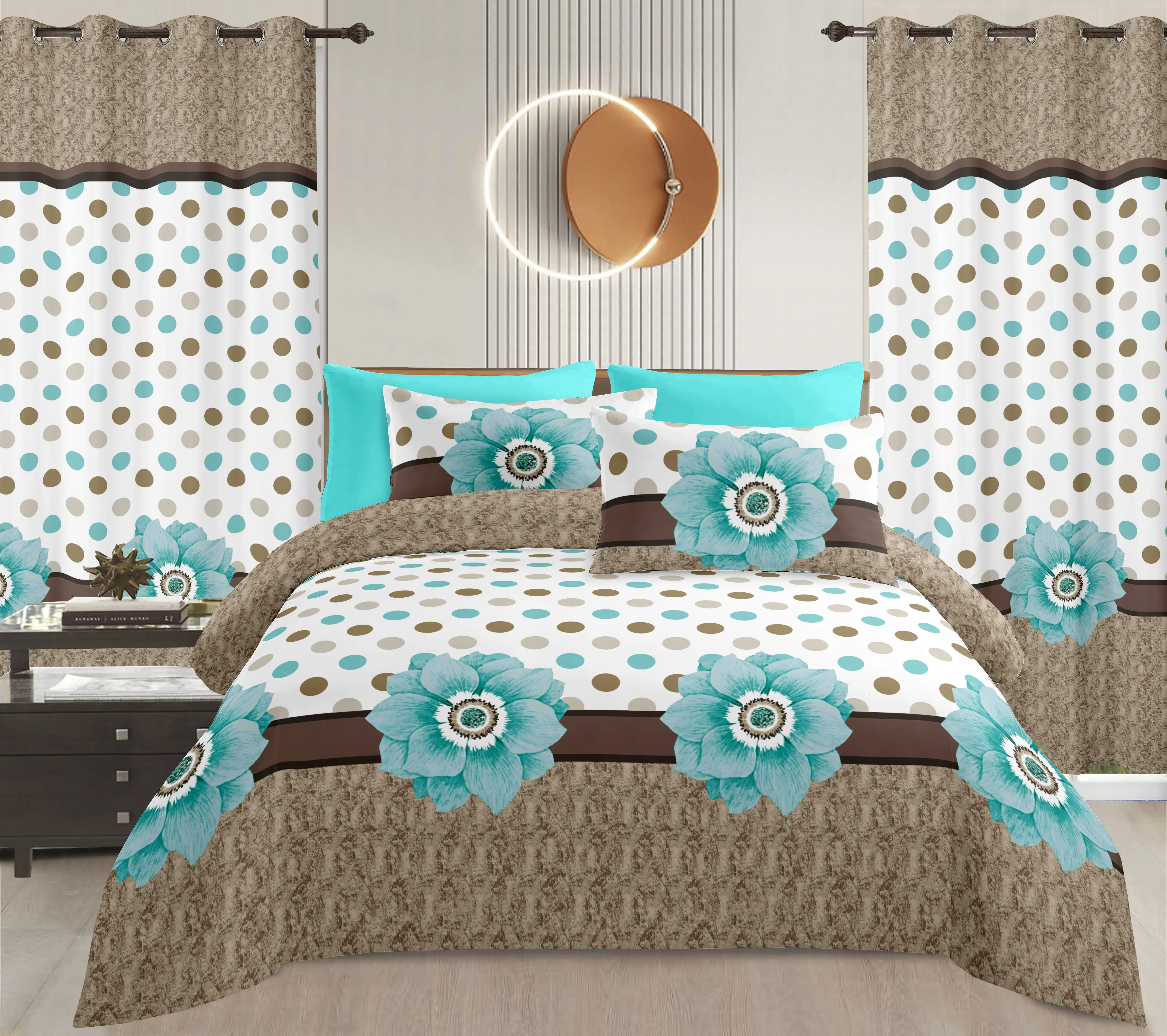 Sublime 8 Pcs Bed Sheet Set with Bonus Curtains — Case of 12 (Assorted Colors)