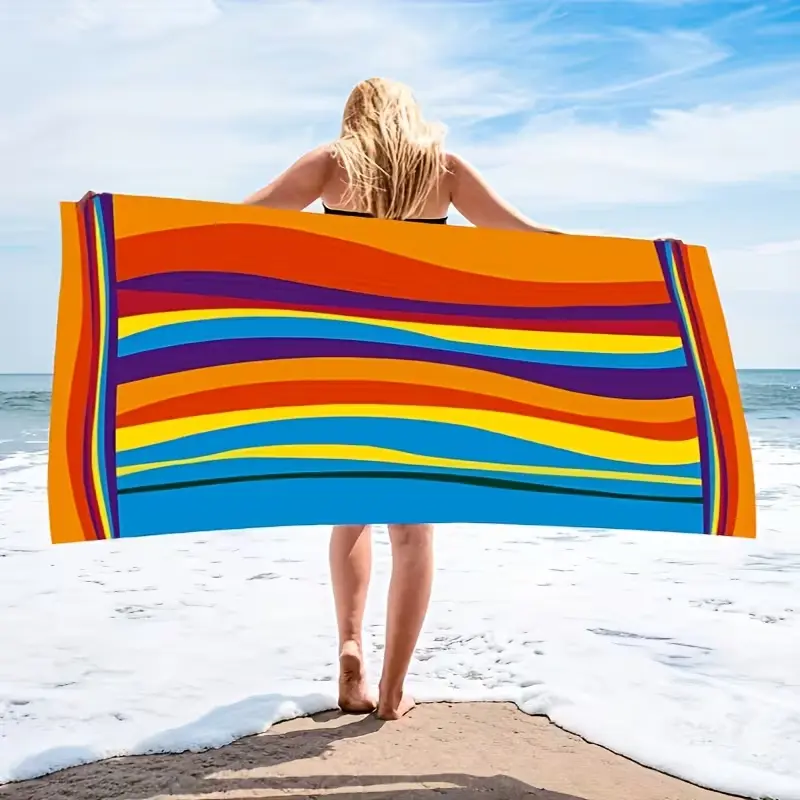 Striped Rainbow Tropical Beach Towel, Ultra-Fine Fiber, Ideal for Beach, Travel, Camping and Bathroom; Can Also Be Used as a Throw Blanket, Quick Dry Towels, Microfiber Beach Towels