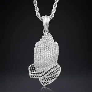 Miniature Zircon Bergamot Prayer Pendant Trendy Necklace Iced Out Cuban Link Chain For Men High Quality