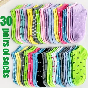Women's Low-Top Ankle Socks, 10/20/30/40 Pairs 20 Pairs Mixed Pack, Candy-Colored Spandex-Polyester Soft Elastic Breathable, Floral/Heart/Striped Patterns, Casual Running Sports Everyday Style Socks