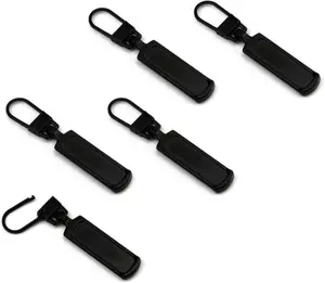 Metal Zipper Pull Replacement for Small Holes, Detachable, Repair for Jacket, Bag Boots, Purse, Coat, Pants (5 Pcs Black)