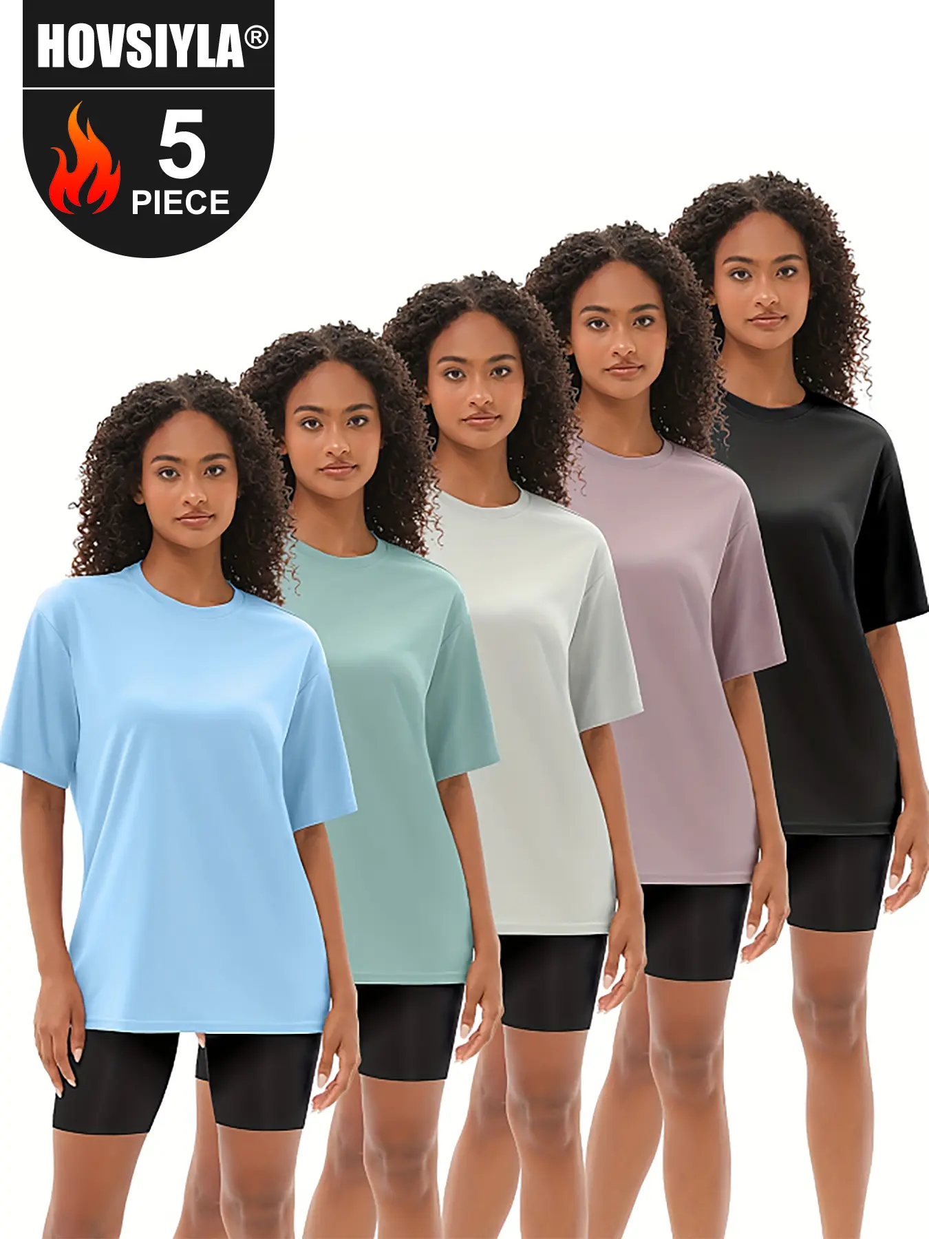 Women's 5-Pack Oversized Short-Sleeve Plus-Size Dry Fit Athletic Gym Shirts - Dry Fit Activewear, Lightweight Breathable Stretchy Casual Gym Fashion Tops, Lightweight Breathable Sports T-Shirt, Casual Athletic Sports T-Shirt
