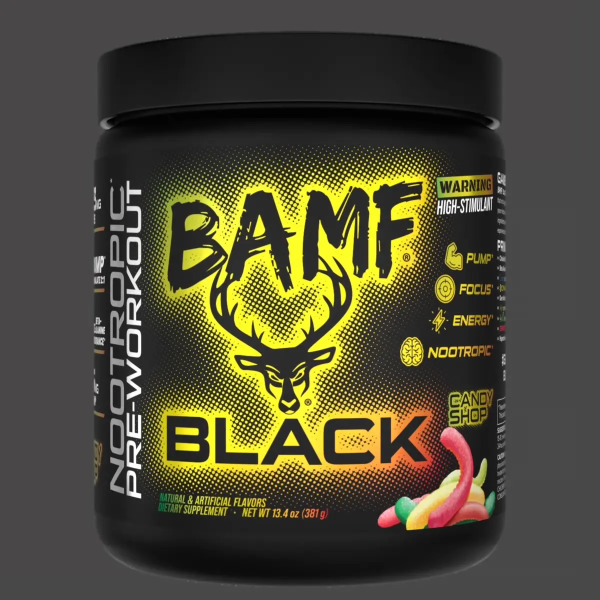 Bucked Up BAMF BLACK Edition Pre-Workout [30 serv.] | 333mg Caffeine, Fulvic Minerals, Nootropic Formula for Mind-Muscle Connection | Fitness Supplement