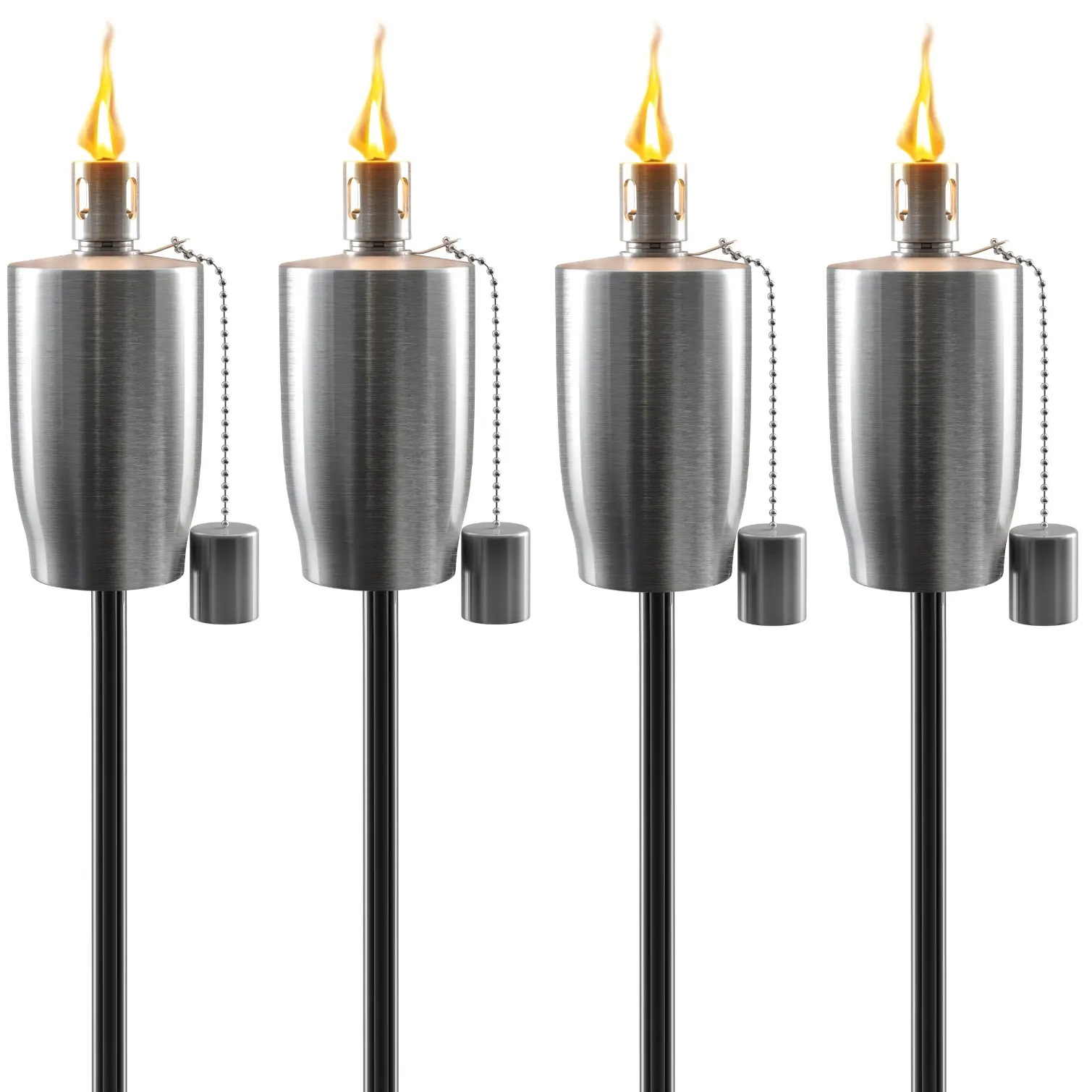 Sorbus Outdoor Torches - Stainless Steel - Set of 4 - 5 ft Tall Outdoor Light - Fiberglass Wick - Snuffer Cap - Citronella Oil Lamp - Cylinder Design - Garden Lighting - Outside Patio Lights, Garden Yard Lighting