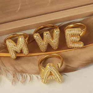 New 26 English letter rings fashionable chubby balloon letter rings with adjustable opening for women