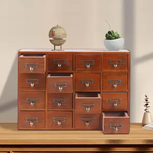 Desk Drawer Organizer 16 Drawers Apothecary Cabinet with Drawers, Library Card Catalog Cabinet, Tabletop Apothecary Chests and Cabinets, Wooden Desk Drawer Organizer Medicine Vintage Furniture Nightstand Home