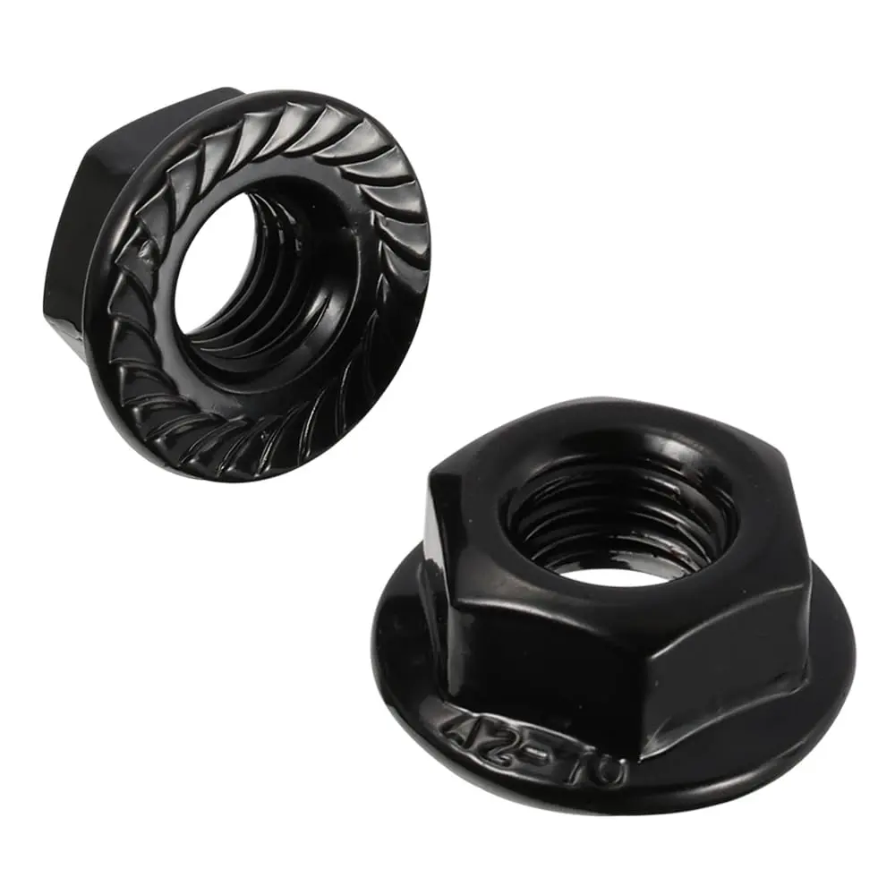 304 Stainless Steel 1/4-20 Serrated Flange Hex Lock Nuts, 18-8 Black Finish, 25 Count, Full Thread, Surface Grip, Vibration Res, Good Strength, Harsh Environment Resistance for Automotive Wheel Accessories