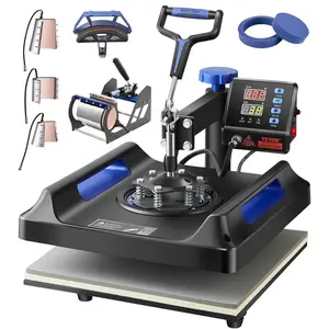 8-in-1 Adjustable Multifunction Dual-Zone Swing-Arm Heat Press Machine, 15x15 in Digital Control Transfer Machine with Sublimation Attachments, for T-Shirts, Sublimation Cups, Blue