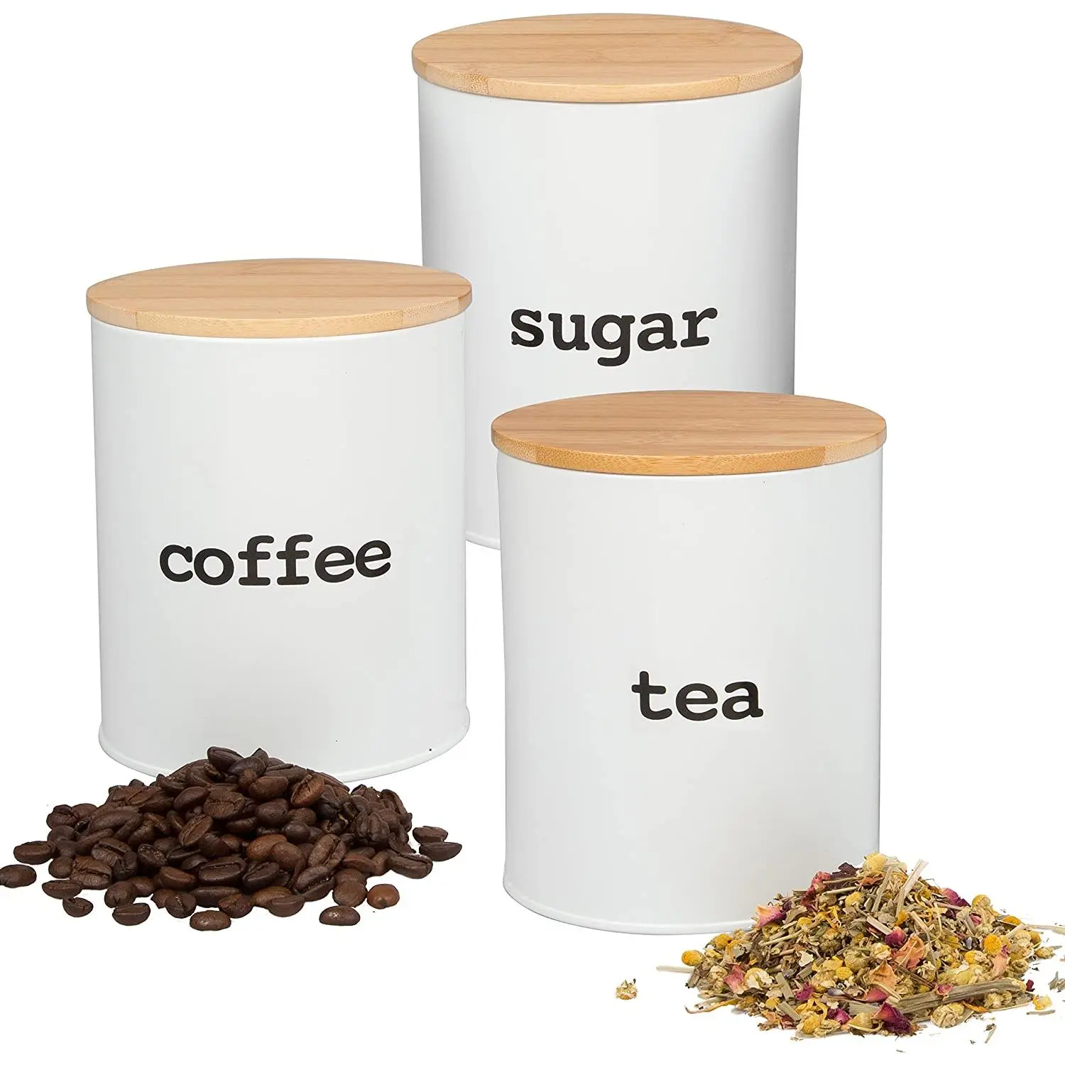 Good Cooking Kitchen Canister Set with Air Tight Bamboo Lids- 3 Food Storage Containers for Coffee  Tea and Sugar