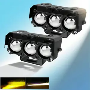 Motorcycle LED Spot Light Dual Color Hi/Low Beam Fog Lamps for Car Motorcycle Truck SUV ATV E-Bike Tractor 12V 24V Motorcycle Driving Fog Lights Bar Mini Lens Headlight Driving Light