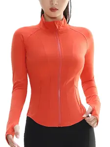 Women's Autumn Winter Outdoor Yoga Jacket, Elastic Zipper Running Sportswear, Casual Long Sleeve Breathable Gym Top