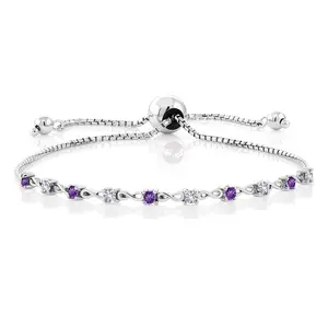 925 Sterling Silver Gemstone Birthstone and White Created sapphire Infinity Tennis Bracelet For Women | Round 2.5MM | Adjustable Bolo Bracelet Up to 9 Inch | Easy-On Easy-Off