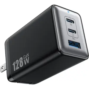 128W USB C Wall Charger,GaN III 3-Port   Station,PD QC Foldable Charger Block Portable 65W Laptop Adapter for MacBook Pro/Air,iPad Pro,Galaxy S23, XPS 13, 17/16/Pro etc