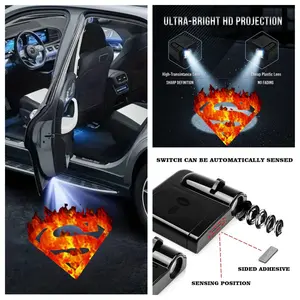 2PCS Superman Series Logo Car Door Projector Welcome Lights, All-in-One Ambient Light, No-Drill Stick-On Easy Install, Universal Fit for Most Vehicles, Car Styling Decoration Upgrade
