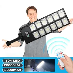 Solar Power 504 LED Outdoor Dusk to Dawn Street Light 3 Modes Road Area Lamp with Remote Control High Brightness for Road Yard Garden