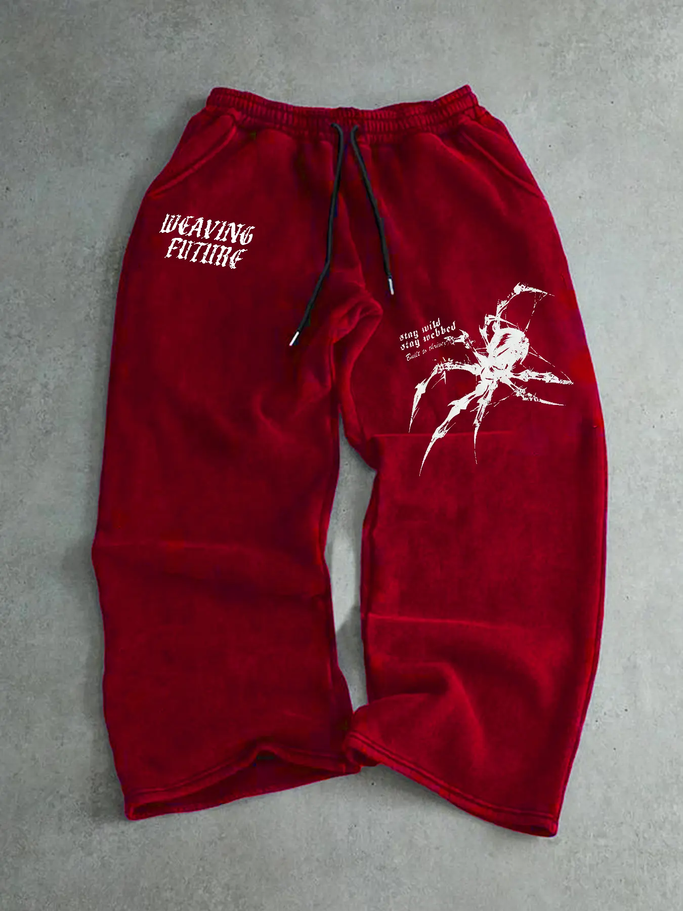 Men's Letter & Spider Print Drawstring Waist Loose Straight Leg Knit Pants with Pockets, Casual Fall Winter Fitted Design, Multiple Colors Available