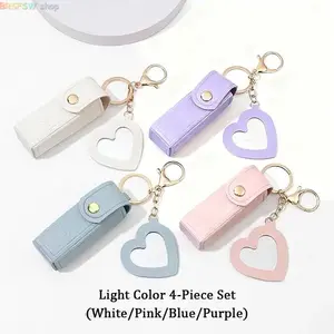 Unisex 4-Pack PU Leather Chapstick Holder Keychain with Mirror, Lip Balm Organizer Travel Makeup Storage Case for Sports & Outdoor Use
