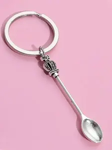Silver Color Crown Spoon Keychain, Charming Handbag Charm, Keychain For Bags, Simple Metal Key Ring, Perfect Gift for Mom and Friends, Fashionable Alloy Keychain