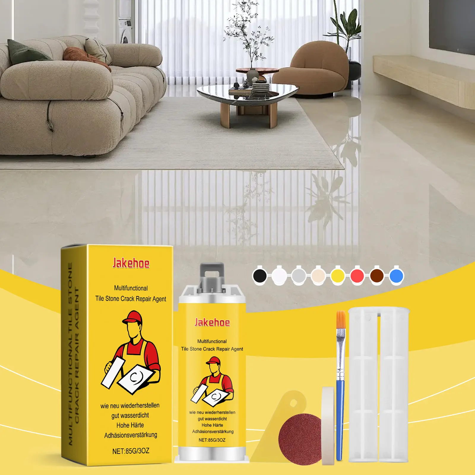 Jakehoe Multifunctional Tile & Stone Repair Kit for Home Improvement - Fast Drying Adhesive, Color Matching, Durable Fix Glue, Seamless Finish, Wall Hole Filler for Ceramic Tiles, Marble, Porcelain Surfaces