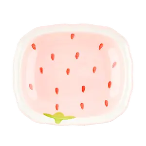Kawashima Strawberry Ceramic Wave Platter - 7.5" Cute Girly Dessert Plate, Appetizer Dish, Snack Serving Tray