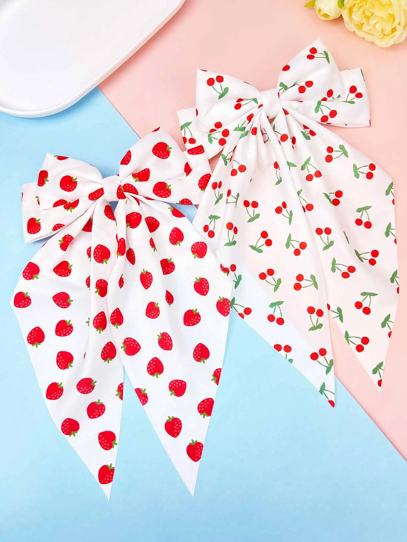 Ladies' cute bow hair clip, cute cherry, strawberry fruit hair clip, sweet bow hair clip suitable for afternoon tea, parties, New Year gifts, sweet dates, daily casual hair accessories, Bowknot, Cute Hair Clips, Bows For Hair