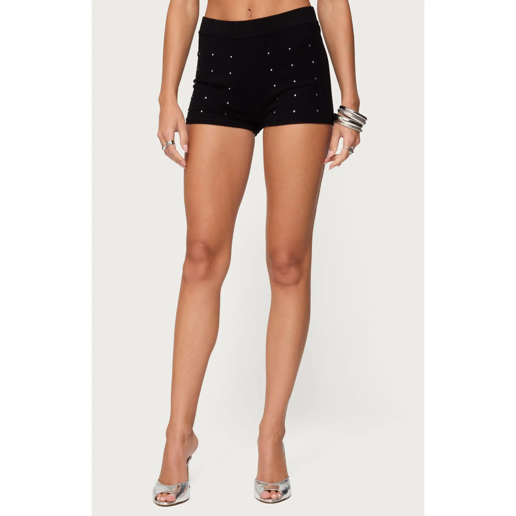 Edikted Women's Harley Rhinestone Knit Shorts