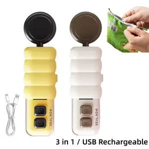 Mini Bag Sealer Machine, 3 in 1 Handheld Heat Seal Cutter Bottle Opener, USB Rechargeable Portable Electric Food Preserver for Chip, Snacks, Plastic Bags, Multifunctional Kitchen Gadget Appliances Supplies Accessories with Magnetic Storage,Keep Food Fresh