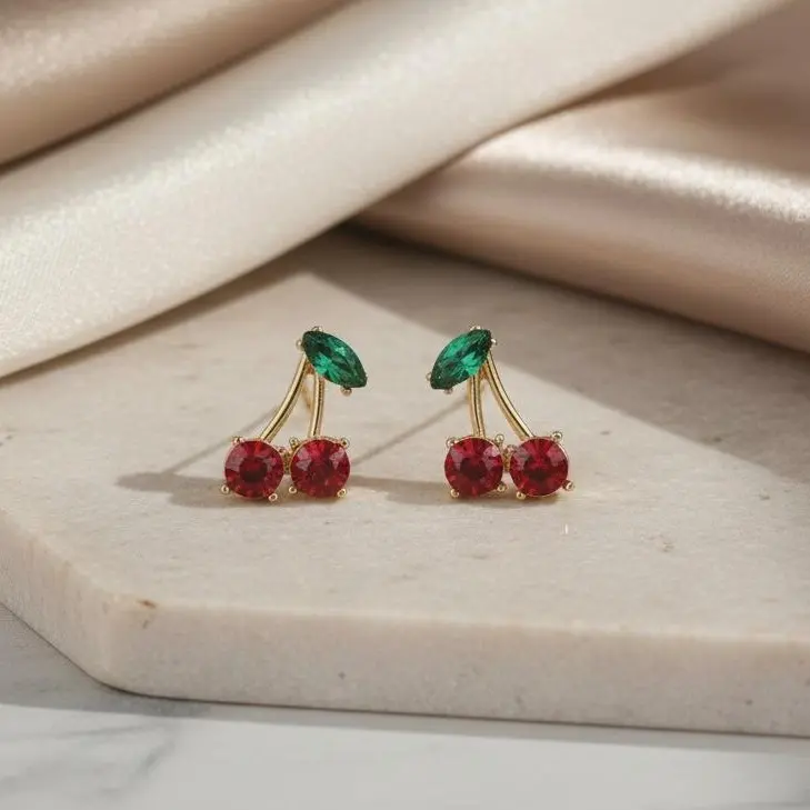 Cherry Stud 14K Gold Plated Hypoallergenic Earrings by Stella Amoré