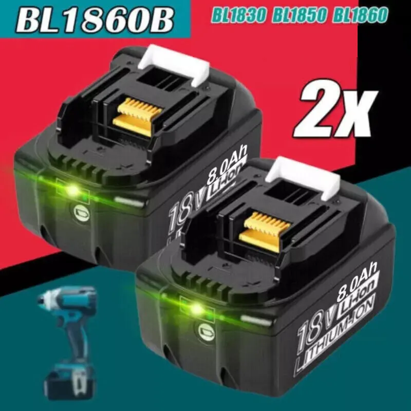 Makita 18V LXT Brand New Cordless Li-Ion Lithium High-Capacity Batteries, 8.0Ah 2-Pack, Convenient to Charge Anytime and Anywhere, Compatible with BL1830, BL1850, BL1860 Power Tools