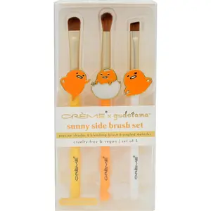 The Crème Shop Gudetama Sunny Side Character-Themed Eye Brushes Set - Ultra-Soft Vegan 3-Piece Makeup Brush Trio for Blending, Precision, Character-Themed Eyes Brushes