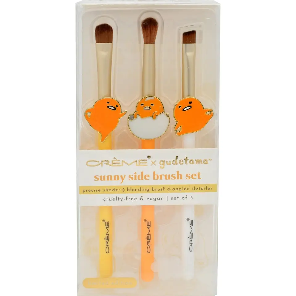 The Crème Shop Gudetama Sunny Side Character-Themed Eye Brushes Set - Ultra-Soft Vegan 3-Piece Makeup Brush Trio for Blending, Precision, Character-Themed Eyes Brushes