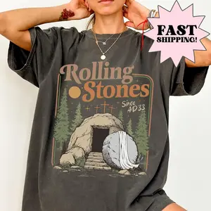 Comfort Colors Rolling Christian T-Shirt Trendy Stones Easter Clothing Jesus Christ Shirt Gift For Christian Faith-Based Graphic Tee